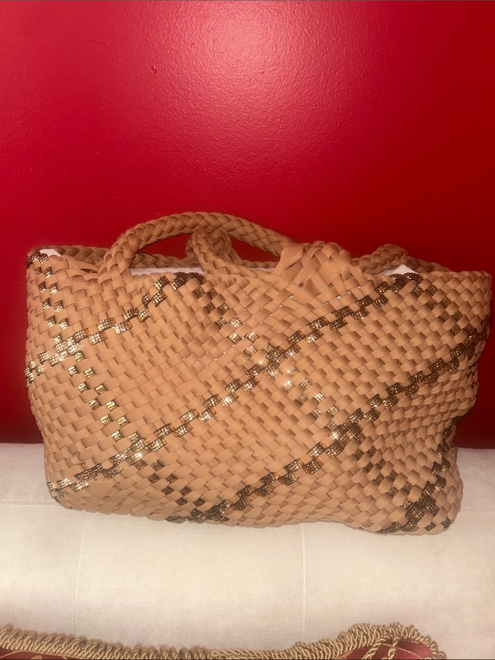 Naghedi Tote Bag in Tan with Metallic Accents